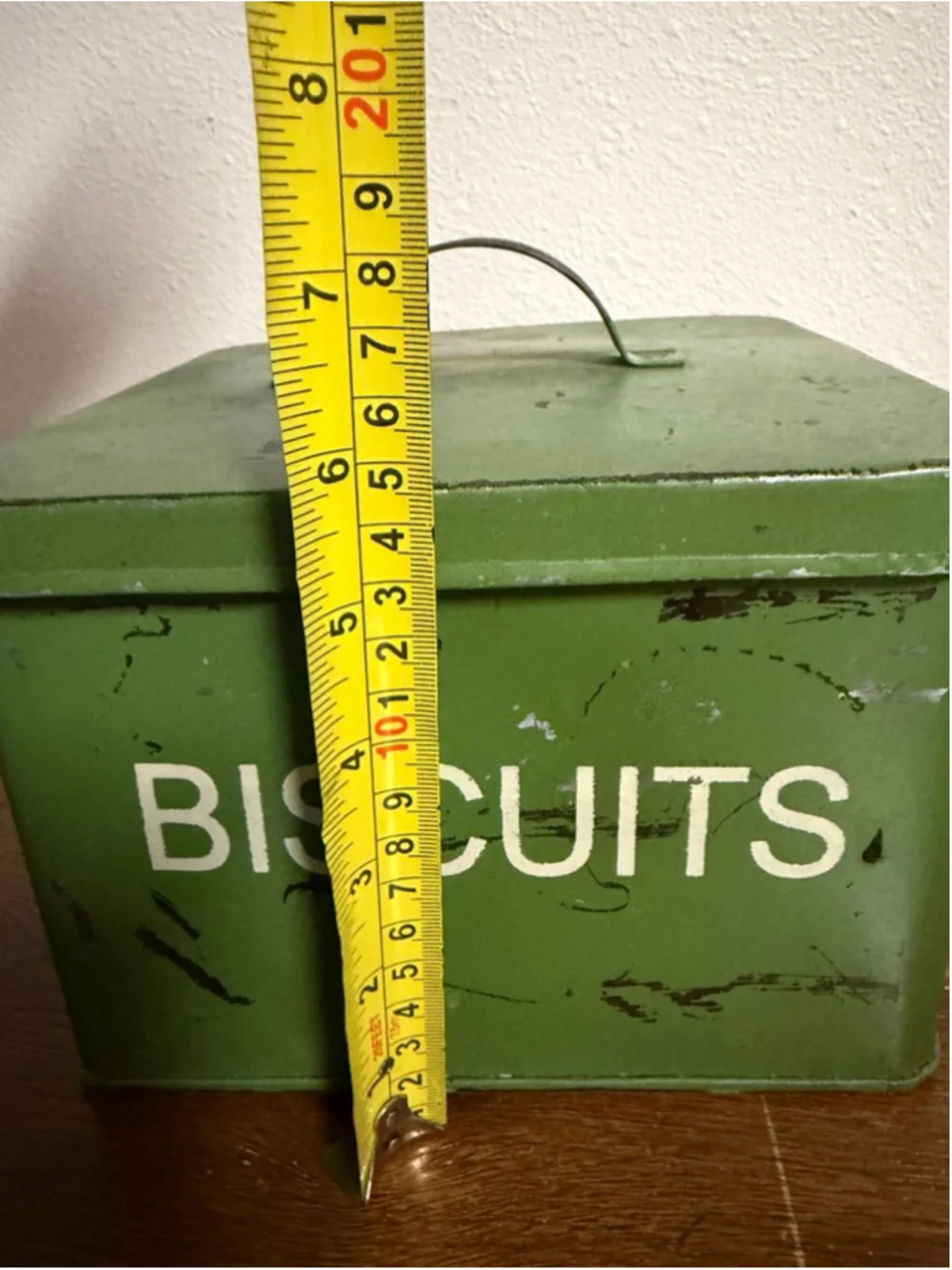 Rustic Metal “Biscuits” Tin Canister Green Farmhouse Kitchen Storage Box w/ Lid